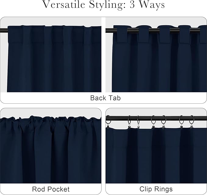 PONY DANCE Blackout Kitchen Curtains - Window Drapes Rod Pocket & Back Tab Energy Efficient Curtain Panels Home Decor for Kids' Room, 42-inch Wide by 45 Long, Navy Blue, 2 PCs