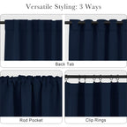 PONY DANCE Blackout Window Curtains - Double Panels Back Tab & Rod Pocket Thermal Insulated Short Drapes for Kitchen Bedroom, 52 Wide x 45 Long Per Panel, Navy Blue, 2 Pieces