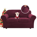 H.VERSAILTEX Real Velvet Plush 3 Piece Stretch Sofa Covers Couch Covers for 2 Cushion Couch Loveseat Covers Width Up to 72 Inch Feature Thick Soft Stay in Place (Medium Sofa, Burgundy)