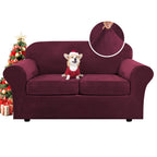 H.VERSAILTEX Real Velvet Plush 3 Piece Stretch Sofa Covers Couch Covers for 2 Cushion Couch Loveseat Covers Width Up to 72 Inch Feature Thick Soft Stay in Place (Medium Sofa, Burgundy)