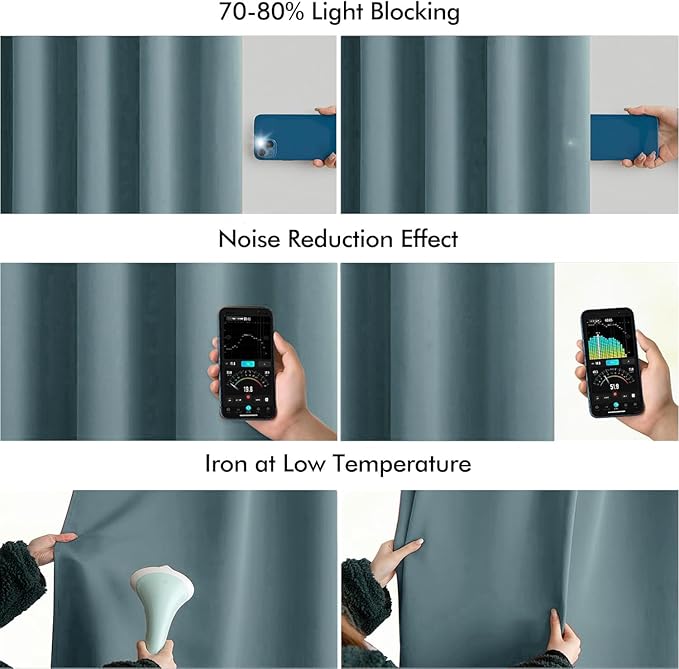 MIULEE Greyish Blue Back Tab Blackout Curtains 52x90 Inch Long 2 Panels Set
