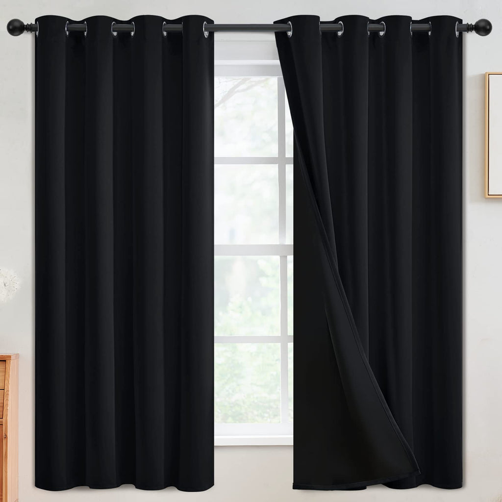 SimpleHome Black 100% Blackout Curtains Room Darkening Living Room 63 Inch