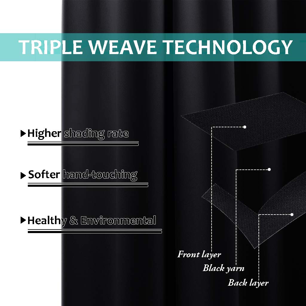 NICETOWN 100% Blackout Curtains 45 inches Length, 2 Thick Layers Completely Blackout Window Treatment Thermal Insulated Lined Drapes for Basement Window (Black, 1 Pair, 52 inches Width Each Panel)