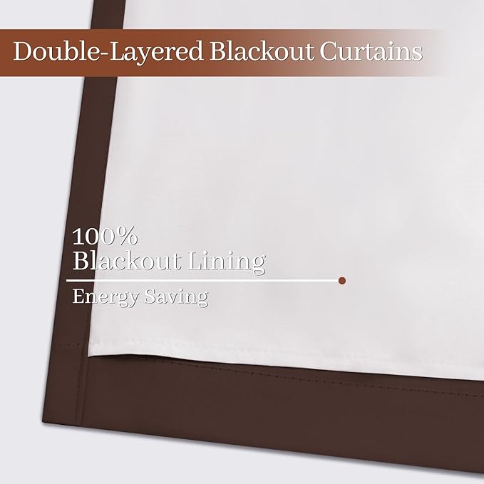 Yakamok 100% Blackout Curtains 52x84 Chocolate Brown Window Drapes-Bedroom