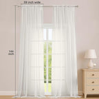 OWENIE Extra Long Ivory Sheer Curtains 144 inch 2 Panels Set, Translucent Backdrop Window Scarf Drapes for Canopy Bed/Wedding/Living Room/Anniversary, 12FT Length, Each 59Wx144L in, 2PCS, Ivory