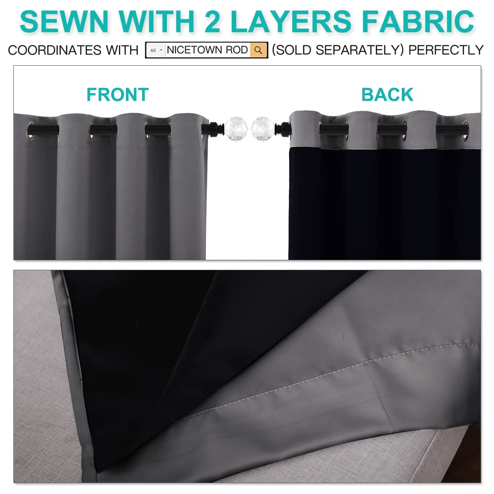 NICETOWN Total Shade Curtains and Draperies, Heavy-Duty Full Light Shading Drapes with Black Liner Backing for Villa/Hall/Dorm Window（Gray, Package of 2, 52 inches Wide x 95 inches Long