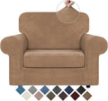 WEERRW Velvet Stretch Chair Sofa Slipcover - 2 Pieces Luxury Soft Velvet Plush Couch Cover Furniture Protector with Elastic Bottom for Pets, Machine Washable, Camel, Small