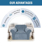 H.VERSAILTEX Stretch Velvet Armchair Cover Couch Covers 1 Cushion Chair Slipcover for Living Room Furniture Cover Crafted from Thick Comfy Rich Velour (Chair 31"-49", Stone Blue)