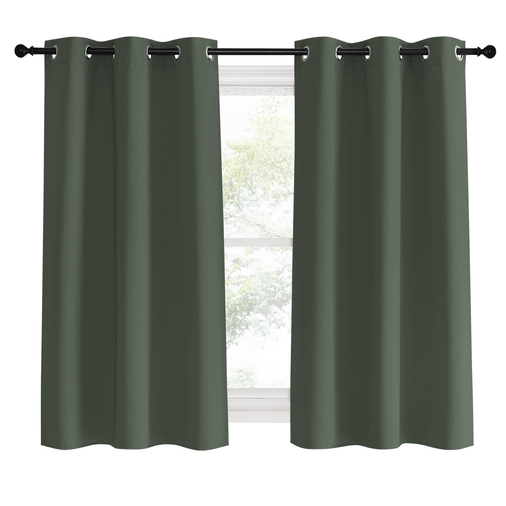 NICETOWN Thermal Insulated Curtains Blackout Draperies, Dark Mallard, Set of 2, 42 by 60 inches Long, Window Treatment Solid Grommet Room Darkening Drape Panels for Bedroom