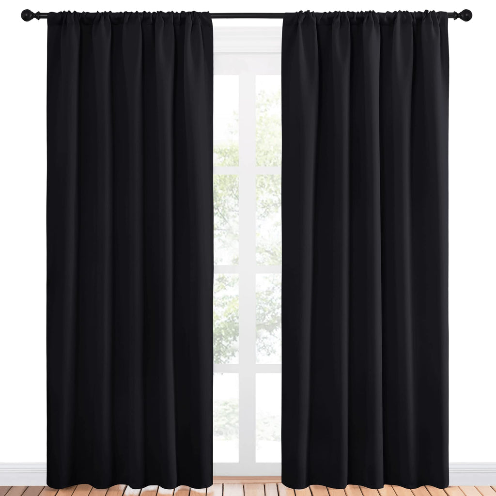 NICETOWN Black Out Window Curtains - Solid Home Decor Thermal Insulated Blackout Drapes for Bedroom, Privacy Assured Patio Window Treatment (2 Panels, 52 inches Wide by 84 inches Long)