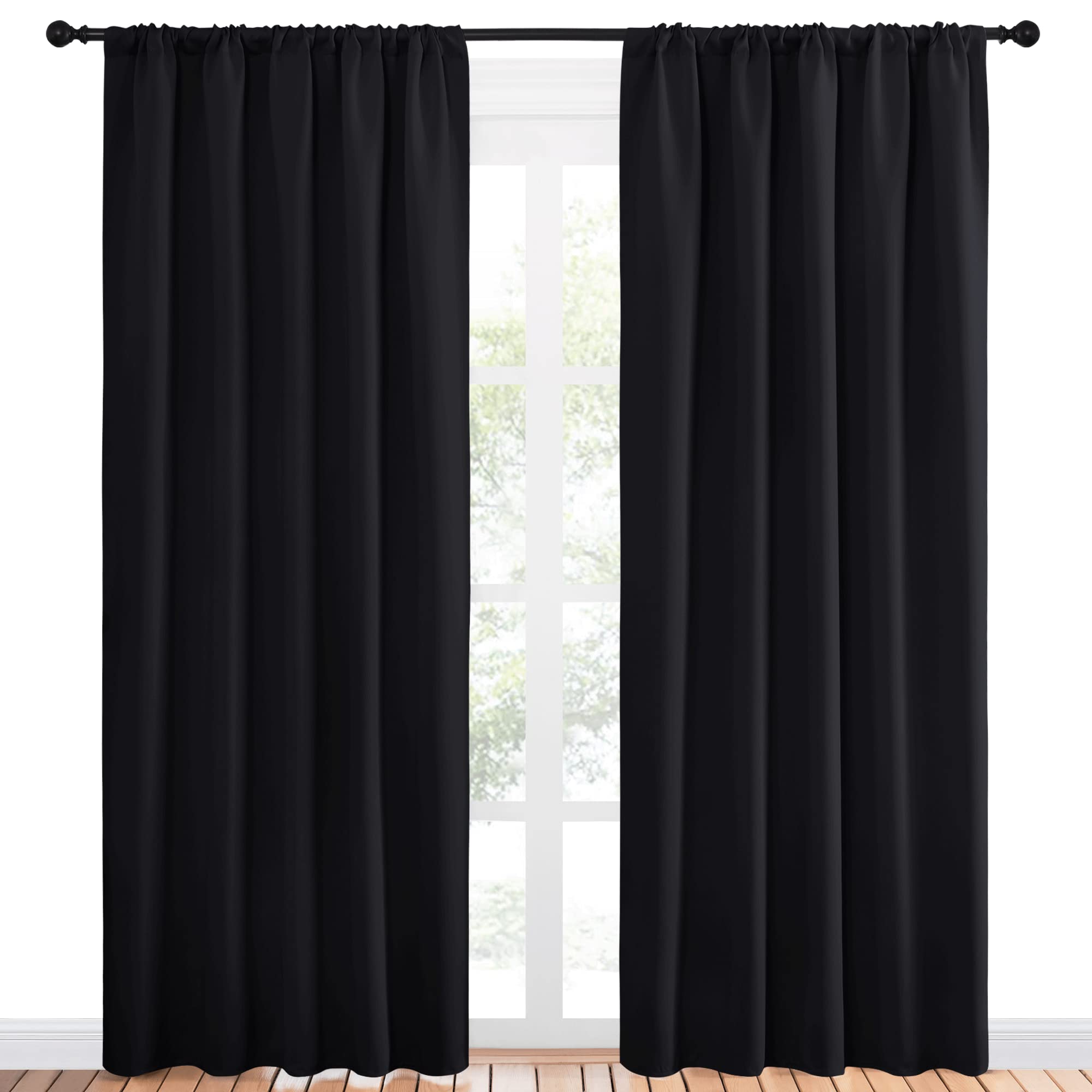 NICETOWN Black Out Window Curtains - Solid Home Decor Thermal Insulated Blackout Drapes for Bedroom, Privacy Assured Patio Window Treatment (2 Panels, 52 inches Wide by 84 inches Long)