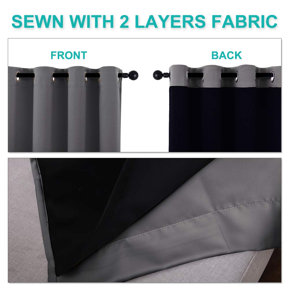 NICETOWN Grey 100% Blackout Room Warming Curtains 45 inches Long, Thermal Insulated Full Blackout 2-Layer Lined Curtains, Energy Efficiency Window Draperies for Dining Room (2 Panels, 42-inch W)