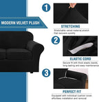H.VERSAILTEX High Stretch Sofa Slipcover 4 Piece Cover Velvet Furniture Protector Form Fit Thick Velvet Extra Large Sofa Cover for 3 Cushion Couch Width Up to 97 Inch (Large Sofa, Jet Black)