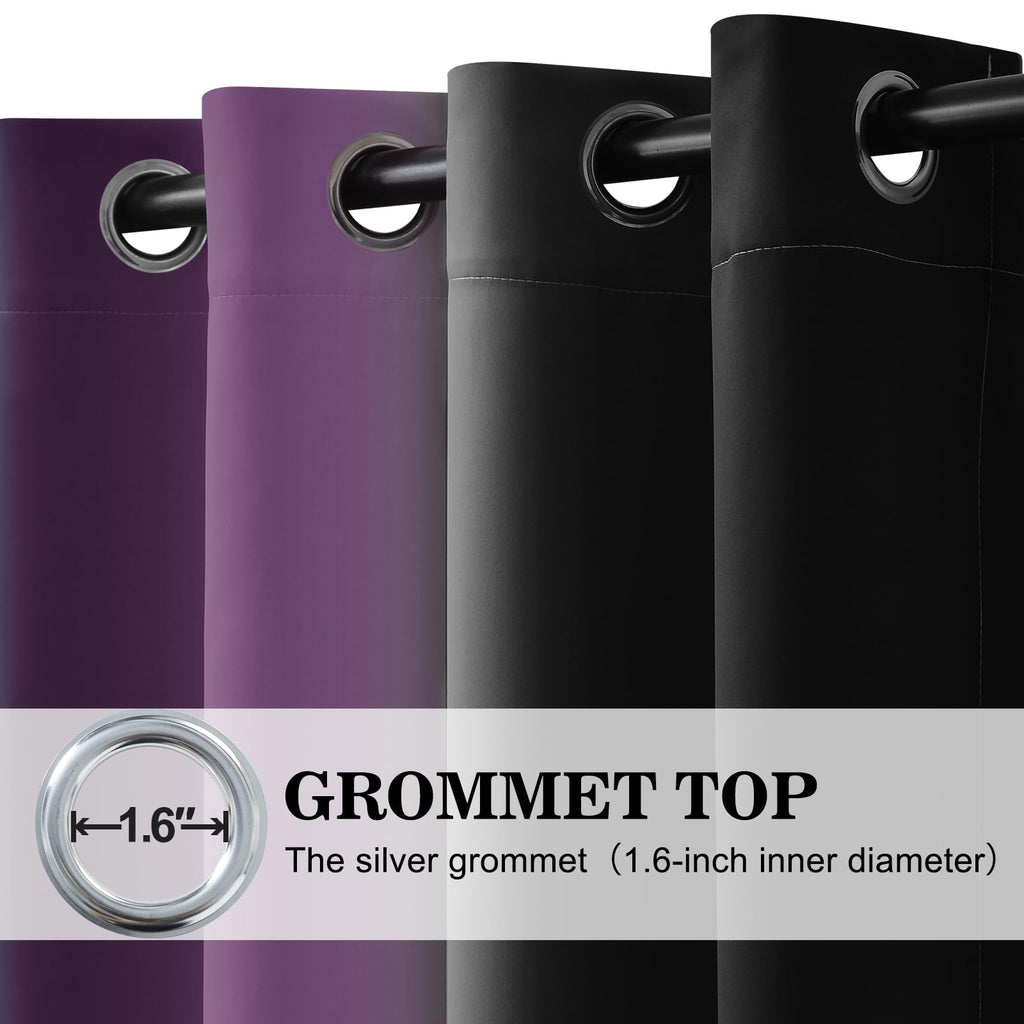 Yakamok Blackout Ombre Purple and Black Curtains for Bedroom, Gradient Room Darkening Curtains, Grommet Thermal Insulated Light Blocking Window Drapes/Curtain for Living Room,52 x 84 Inch,2 Panels
