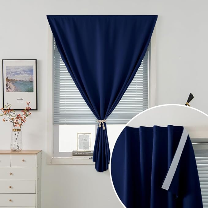 Self Adhesive Portable Blackout Curtains for Bedroom Easy to Install Window Thermal Lnsulated Kitchen Room Darkening Small Window Curtains, 47" W X 59" L, Navy Blue, 1 Panel