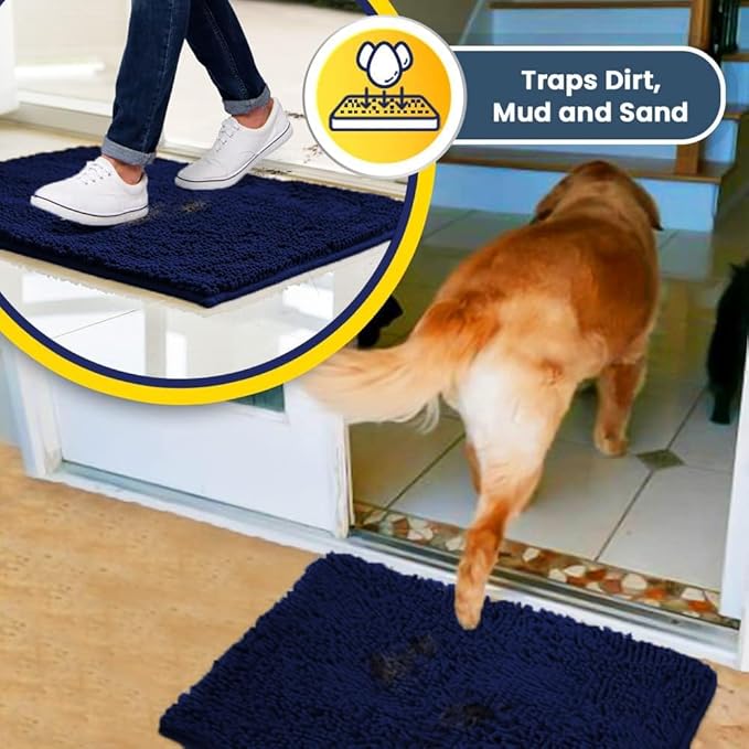 Muddy Mat® | Super Absorbent Door Mat Indoor, Microfiber Quick Dry Chenille Entryway Rug, Non-Slip Front Door Mat, Indoor Mats for Entryway, Machine Washable Pet Rug, Navy Blue 24"x72"