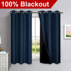 NICETOWN 100% Blackout Short Curtain Panels, Thermal Insulated Black Liner Curtains for Nursery Room, Noise Reducing and Cold Blocking Drapes for Windows (Set of 2, Navy Blue, 37" Wide by 63" Long)