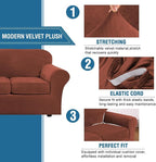 H.VERSAILTEX High Stretch Sofa Slipcover 4 Piece Cover Velvet Furniture Protector Form Fit Thick Velvet Extra Large Sofa Cover for 3 Cushion Couch Width Up to 97 Inch (Large Sofa, Rust)