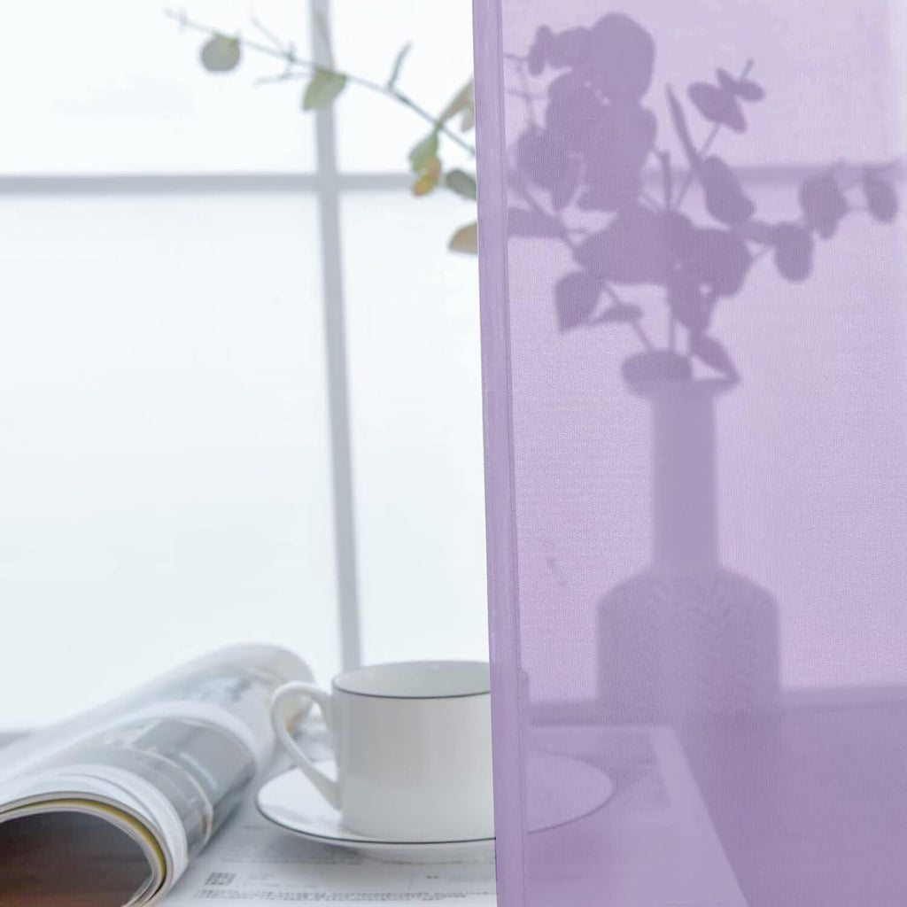 SpaceDresser Sheer Voile Window Treatment Rod Pocket Curtain Panels for Kitchen Bedroom Living Room Drapes Sunlight Filtering Privacy Semi Home Decor Assorted (Lavender, 52 W x 54 L)