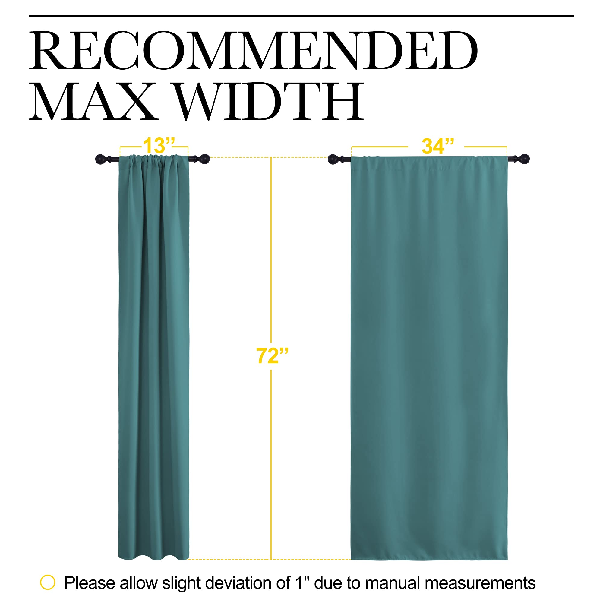 NICETOWN Blackout Curtains for Living Curtains, Three Pass Microfiber Noise Reducing Thermal Insulated Solid Rod Pocket Blackout Window Curtains for Kids Room (Sea Teal, 2 Panels, 34-inch x 72-inch)