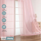 Blush Pink Sheer Curtains for Window 96 Inches Long 2 Panels, Soft Airy Light Filtering Voile Sheer Curtains for Living Room Bedroom, Dual Rod Pocket Elegant Window Drapes, 2x42Wx96L Inches