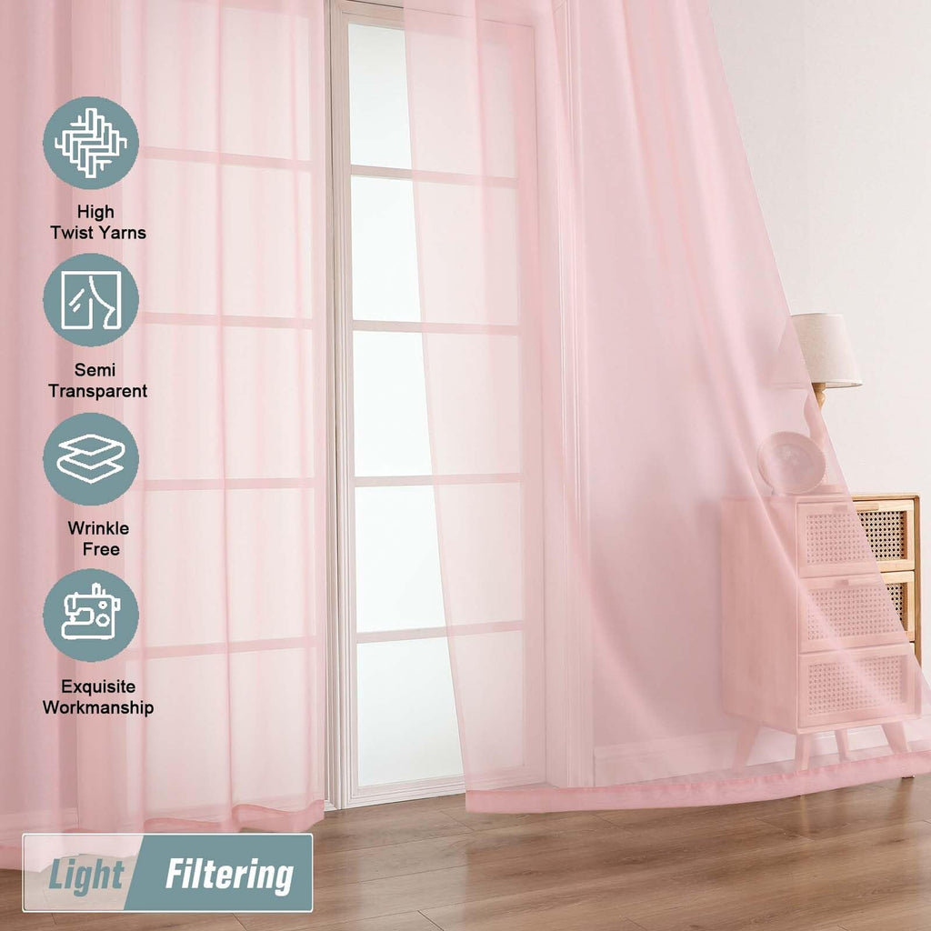 Ebesto Blush Pink Sheer Curtains 90 Inches Long 2 Panels, Light Filtering Solid Sheer Curtains for Bedroom Living Room, Lightweight Soft Airy Voile Sheer Drapes, Dual Rod Pocket, 2x42Wx90L Inches