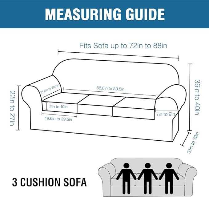 H.VERSAILTEX 4 Piece Stretch Sofa Covers for 3 Cushion Couch Covers for Living Room Furniture Slipcovers (Base Cover Plus 3 Seat Cushion Covers) Upgraded Thicker Jacquard Fabric (Sofa, Caramel)
