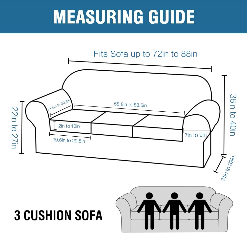 H.VERSAILTEX 4 Piece Stretch Sofa Covers for 3 Cushion Couch Covers for Living Room Furniture Slipcovers (Base Cover Plus 3 Seat Cushion Covers) Upgraded Thicker Jacquard Fabric (Sofa, Chocolate)