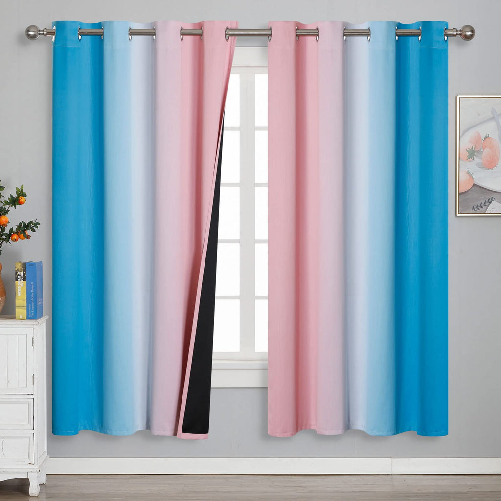 Estelar Textiler Pink and Blue Ombre Curtains for Bedroom 72 Inch Long
