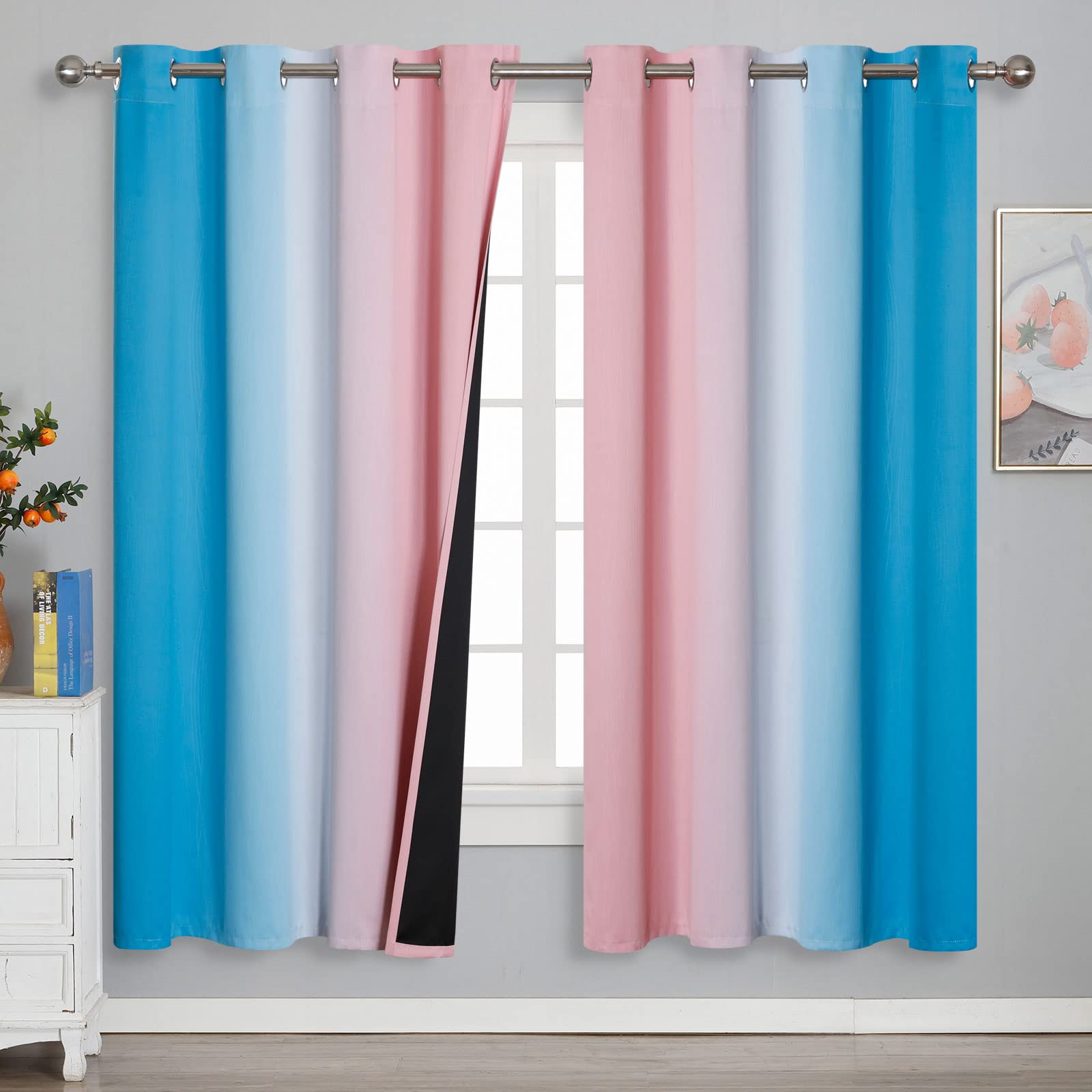 Estelar Textiler Pink and Blue Ombre Curtains for Bedroom 72 Inch Long
