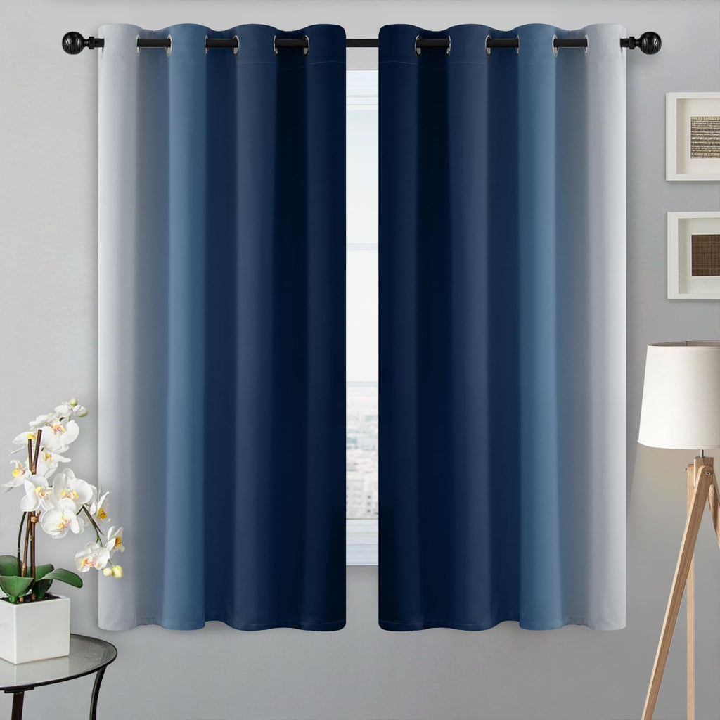 SimpleHome Ombre Blue to Grey White Curtains for Living Room 52Wx54L