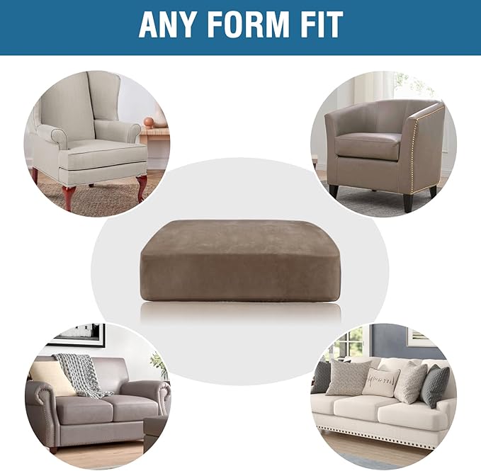 H.VERSAILTEX Velvet Stretch Couch Cushion Cover Plush Cushion Slipcover for Chair Loveseat Sofa Cushion Furniture Protector Seat Cushion Sofa Cover (3 Piece Sofa Cushion Covers, Mocha)
