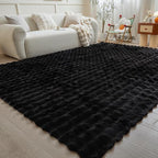 Black Rabbit Plush Rug 8'x10', Fluffy Faux Fur Shaggy Area Rug for Nursery, Kids Room Decor, Soft Fuzzy Carpet for Living Room, Bedroom, Teen Girls Room