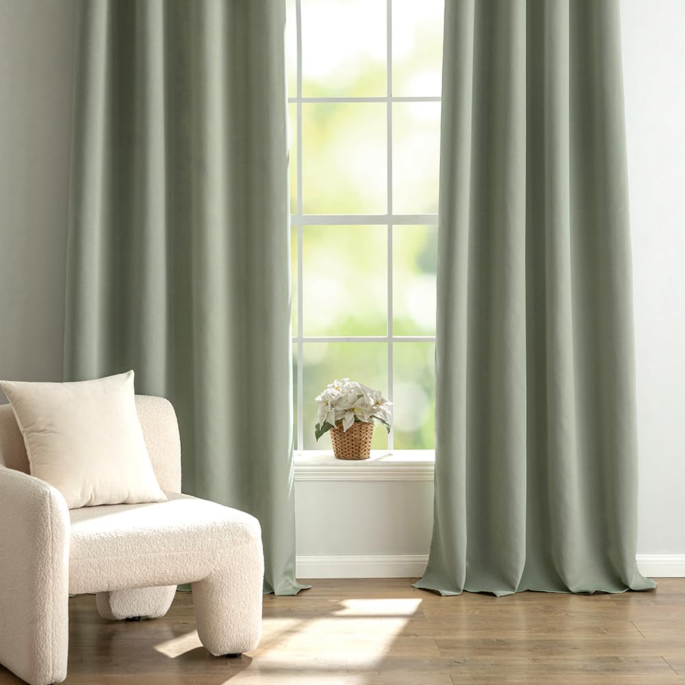 MIULEE Sage Green Blackout Bedroom Curtains Drapes 90 Inch Long 52"x90"