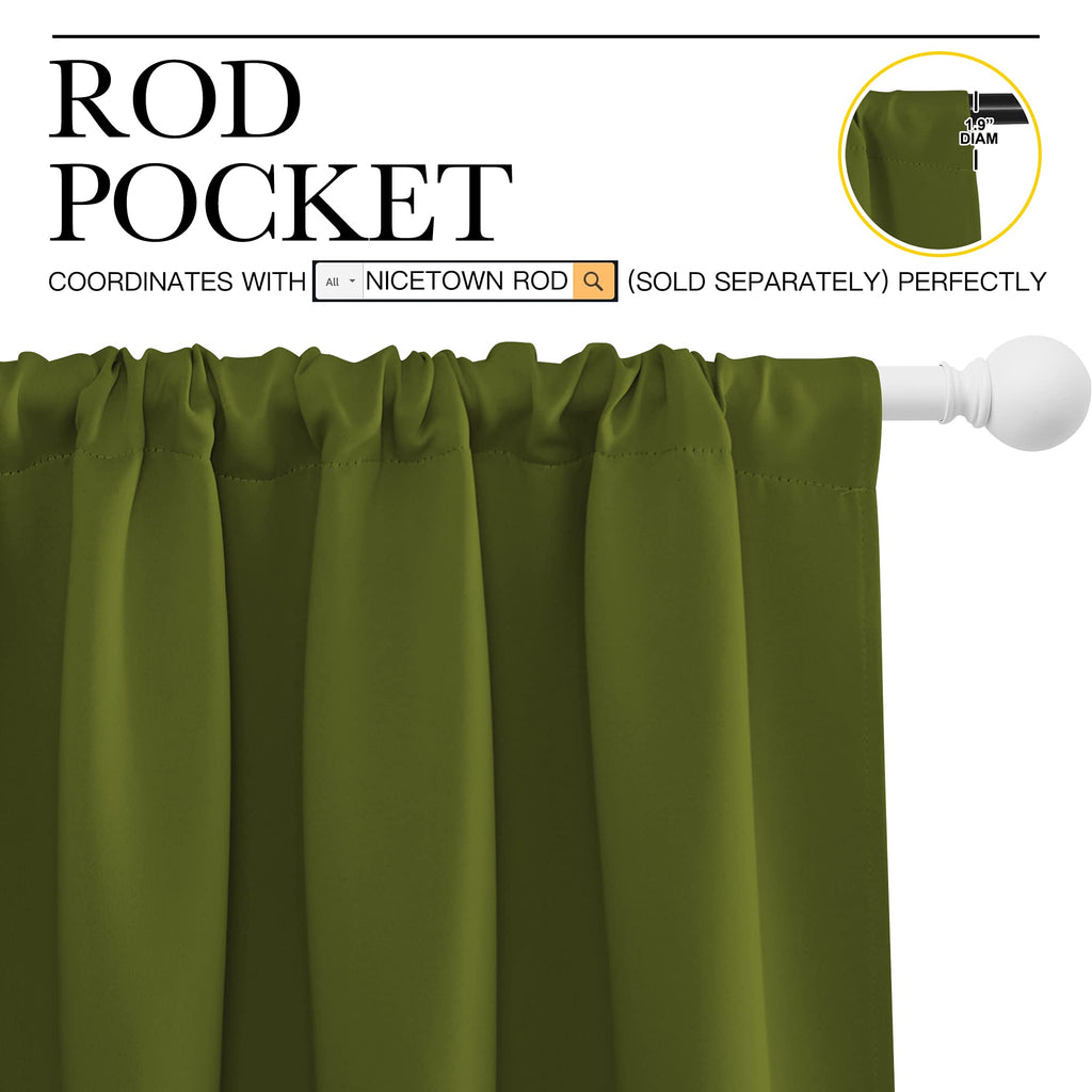 NICETOWN Blackout Draperies and Curtains, Thermal Insulated Window Decoration Blackout Drapes for Kid's Room (Olive Green, 1 Pair, 52 x 63 inches)