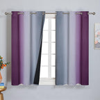 Purple and Grey Blackout Curtains 45 Inches Long,Ombre and Wavy Line Pattern 100% Blackout Curtains for Bedroom,Full Light Blocking Grommet Thermal Insulated Drapes for Kids Room, 42x45 Inch, 2 Panels