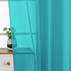 Valances for Windows 14 inch Length 2 Panels, Small Voile Sheer Curtains for Bathroom, Soft Fabric Lightweight Light Filtering Kitchen Curtains, Dual Rod Pocket, Turquoise, 2x42Wx14L Inches