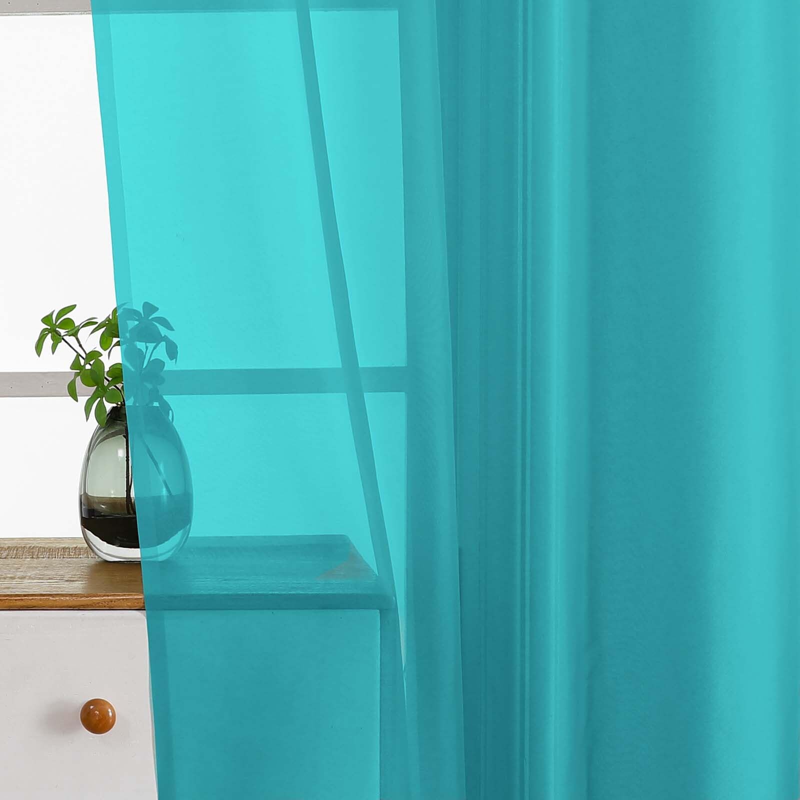 Ebesto Valances for Windows 14 inch Length 2 Panels, Small Voile Sheer Curtains for Bathroom, Soft Fabric Lightweight Light Filtering Kitchen Curtains, Dual Rod Pocket, Turquoise, 2x42Wx14L Inches