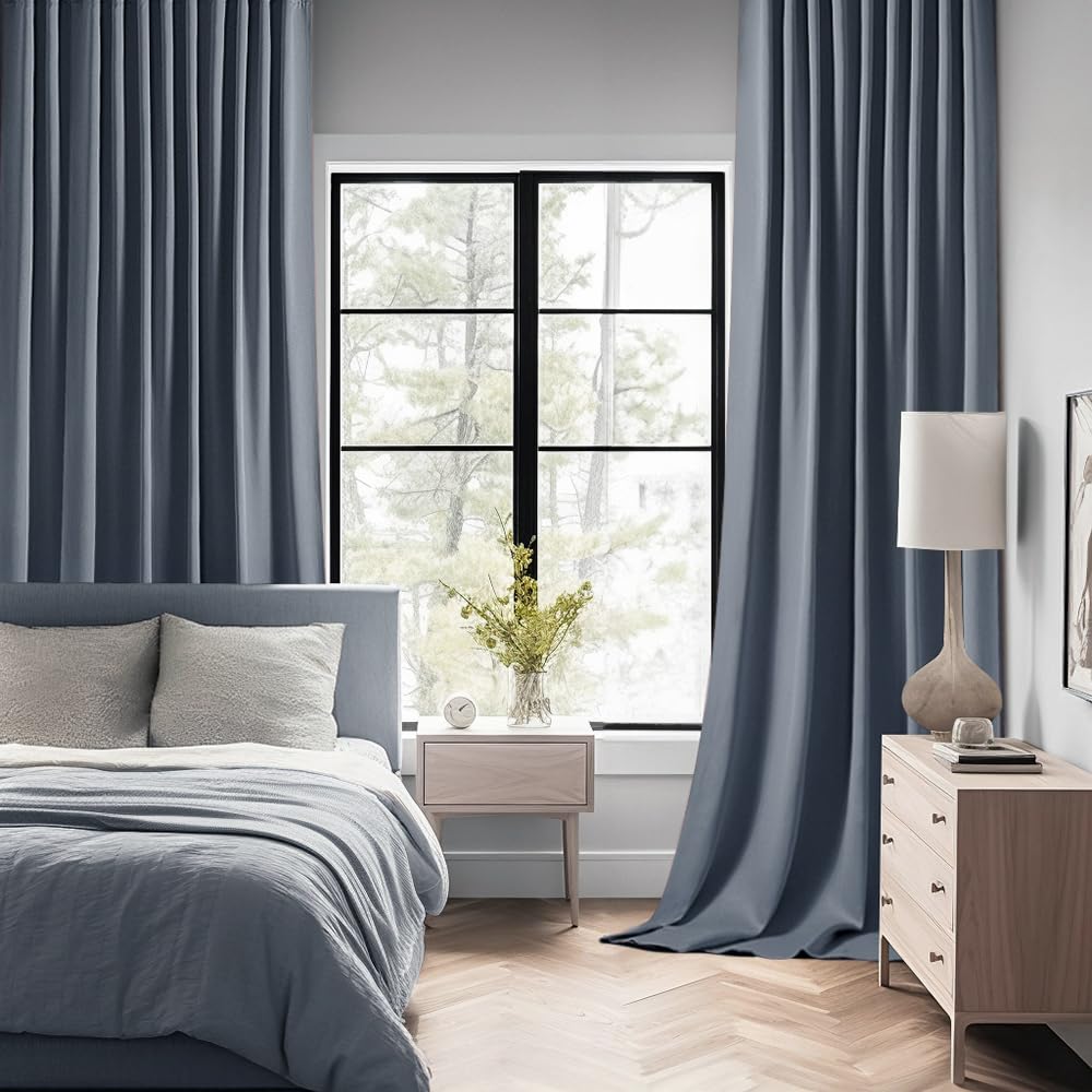 MIULEE Stone Blue Back Tab Blackout Curtains 52x120 Inch Long 2 Panels Set