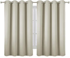 LEMOMO Blackout Curtains 66 x 54 Inch Long Light Beige Curtains Set of 2 Panels Room Darkening Curtains for Bedroom and Living Room