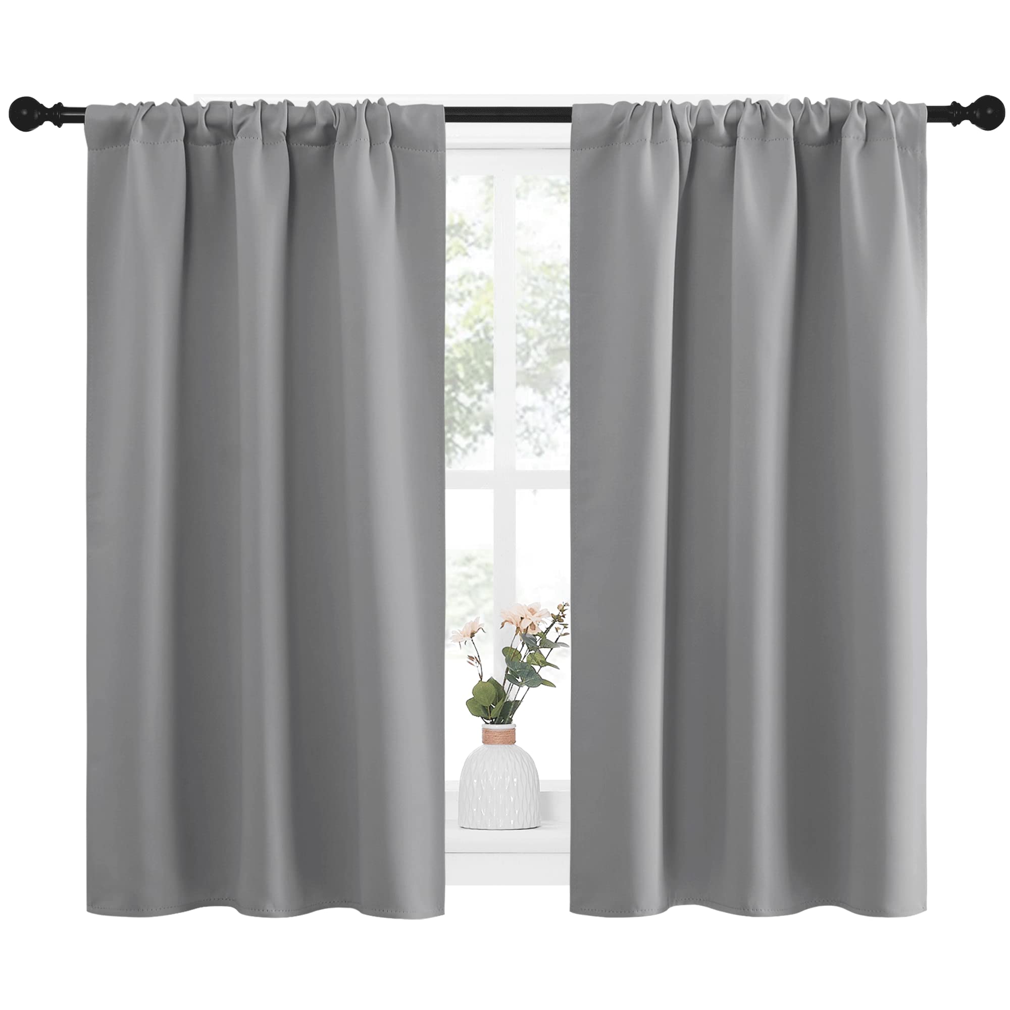 NICETOWN RV Blackout Curtains for Camper Windows, Short Room Darkening Home Decoration Thermal Insulated Rod Pocket Blackout Blinds & Drapes for Small Windows (Silver Grey, 2 Panels, W34 x L40)