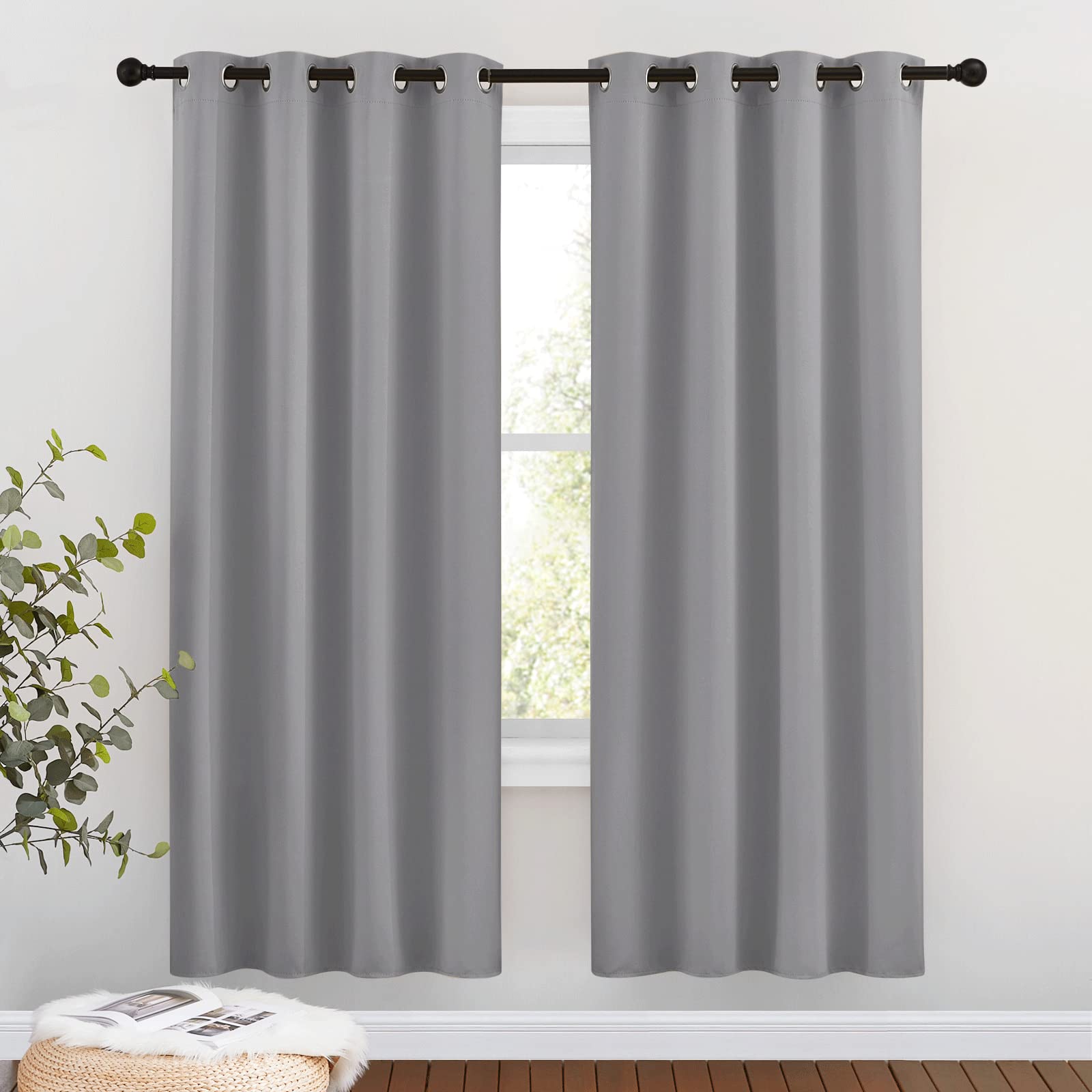 NICETOWN Blackout Window Curtains & Drapes 72" Long - Grommet Top Room Darkening Thermal Insulated for Bedroom/Living Room (2 Panels, 46 x 72 Inch, Silver Grey)