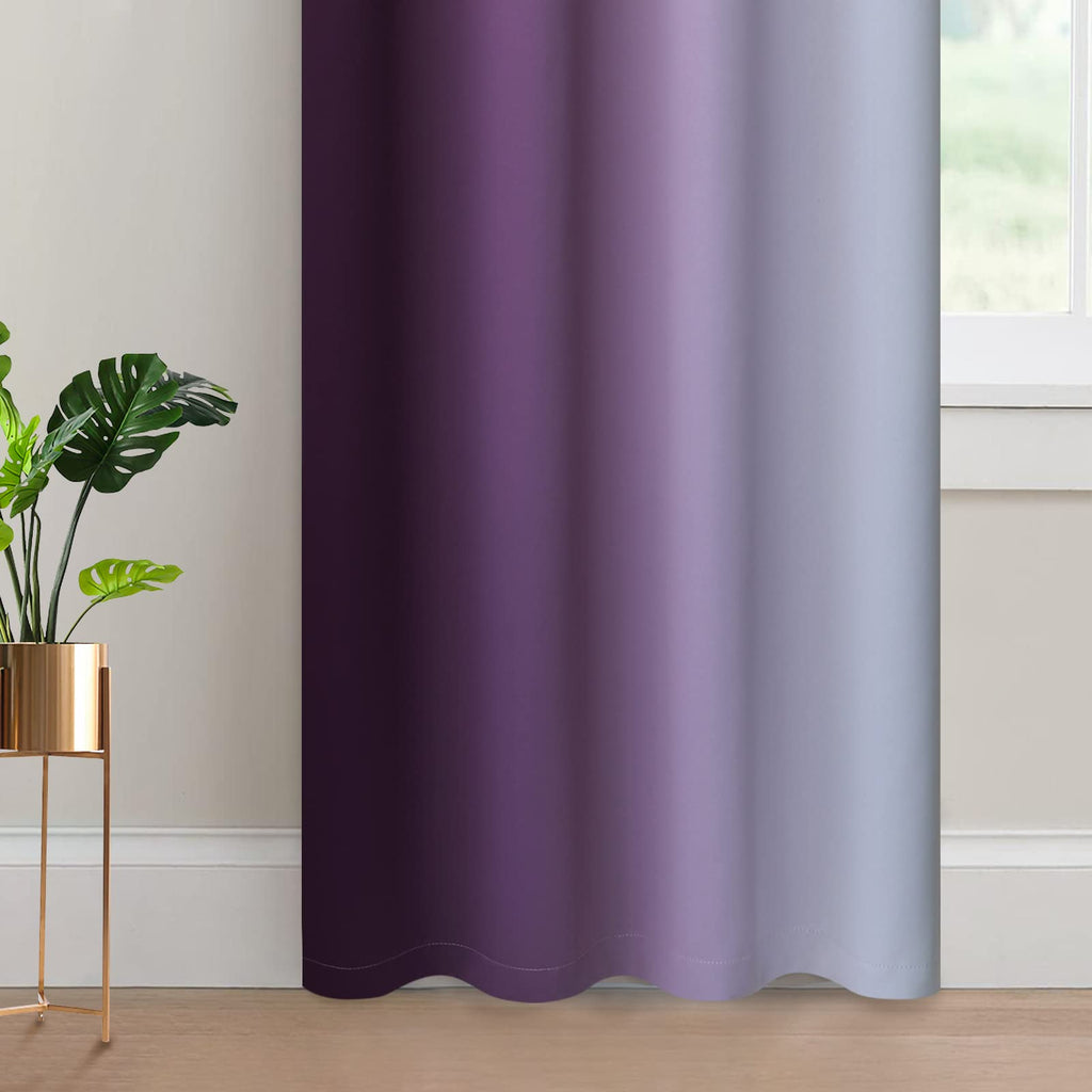 Yakamok Ombre Curtains Purple and Greyish White for Living Room,52Wx84L