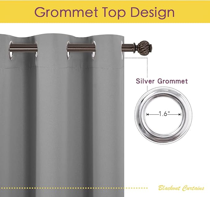 NICETOWN Silver Grey Blackout Curtain Panels for Bedroom, Thermal Insulated Extra Wide Blackout Draperies and Drapes for Basement (2 Panels, W70 x L54-inch)