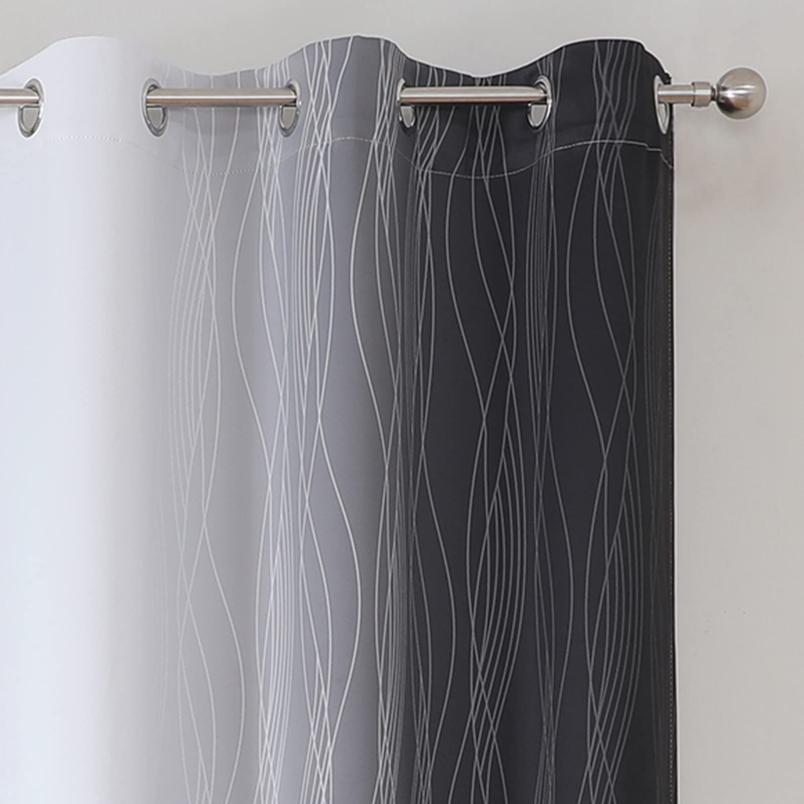 Black and Greyish White Ombre Blackout Curtains for Bedroom 42x45 Inch Long