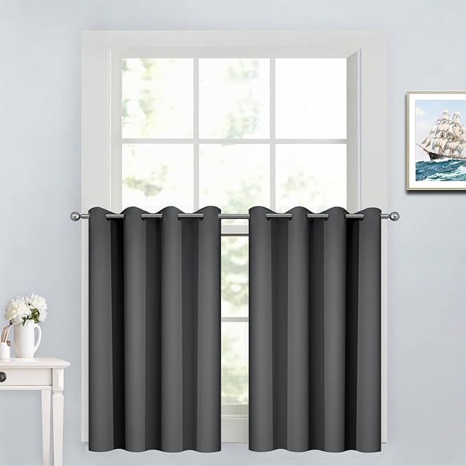 Yakamok Dark Grey Room Darkening Window Curtains 52x36 Inch for Kitchen