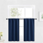 RYB HOME Kitchen Blackout Curtains Over Sink 36 inch Length, Rod Pocket Summer Light UV Blocking Energy Efficient, Cabinet Shelf Cupboard Coverings, Width 29 by Length 36, Navy Blue, 2 Panels