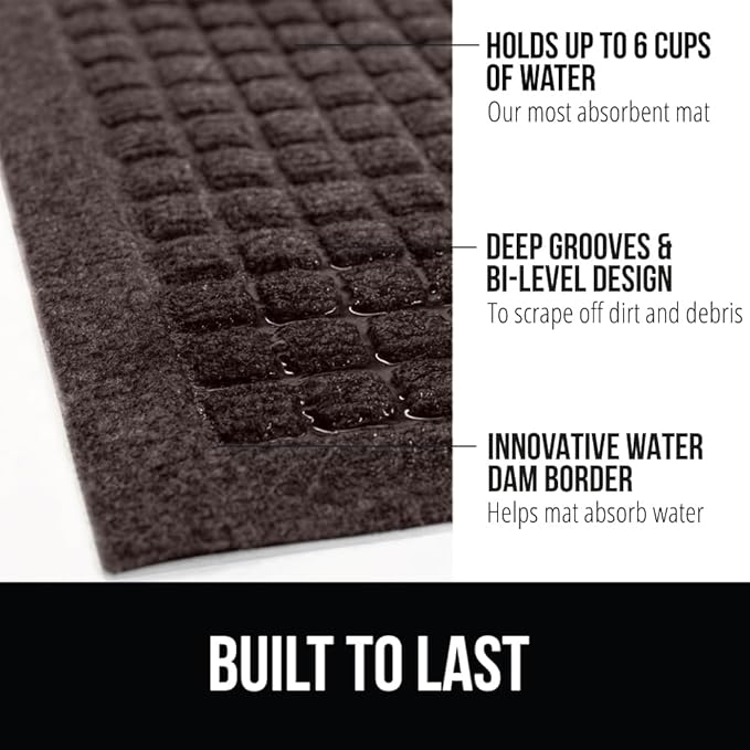 GORILLA GRIP® Ultra Absorbent Front Door Mat Outside Entrance, 47x35, Traps Dirt and Moisture, HydroABSORB Indoor Outdoor Doormat Holds Up to 6 Cups Water, Stain and Fade Resistant Welcome Mat, Coffee