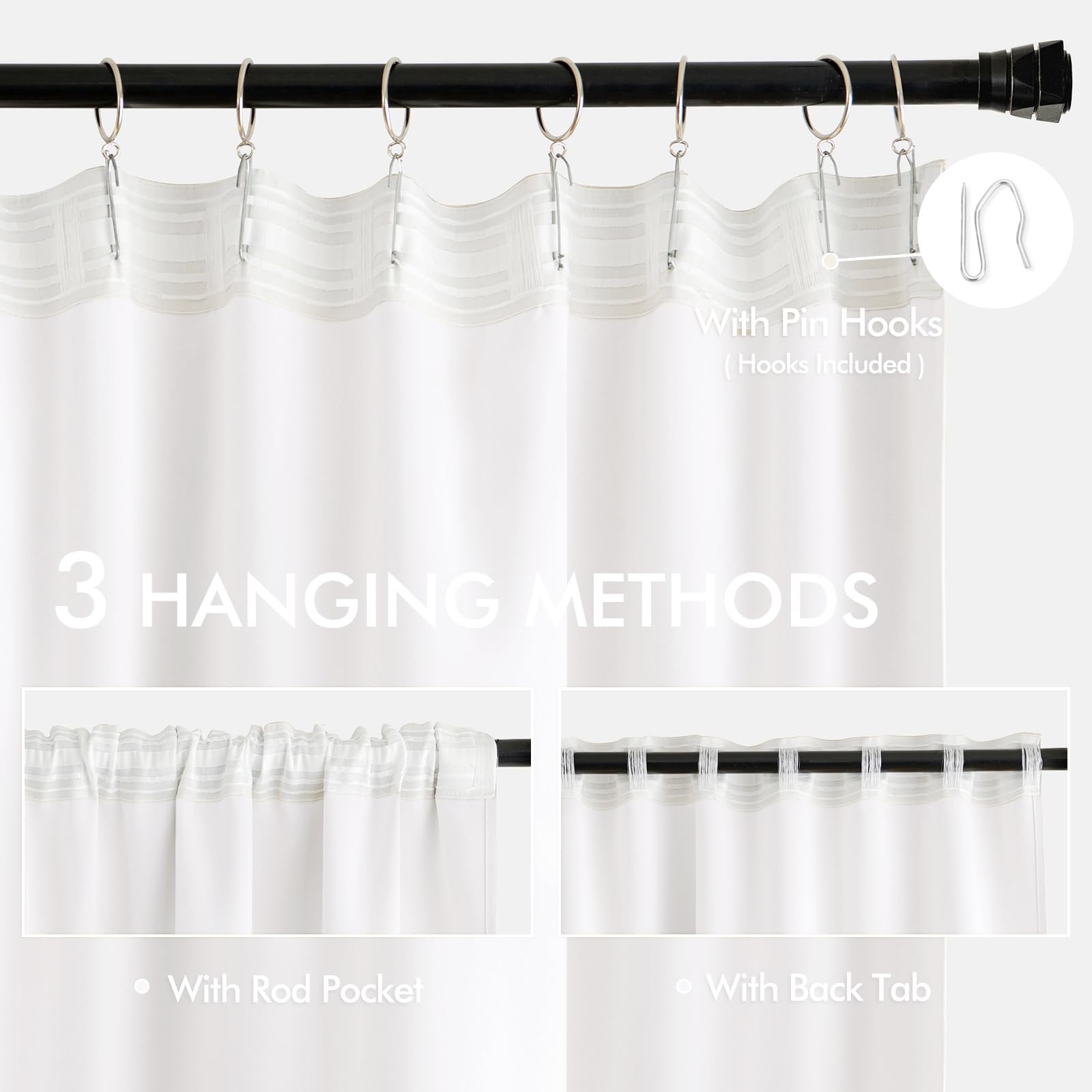 MIULEE Pure White Back Tab Blackout Curtains 52x102 Inch Long 2 Panels Set