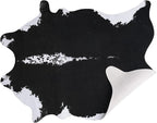 AROGAN Premium Faux Cowhide Rug 158 x 140 cm/5.2 x 4.6 feet, Durable and Large Size Cow Print Rugs, Suitable for Bedroom Living Room Western Decor, Faux Fur Animal Cow Hide Carpet, Black